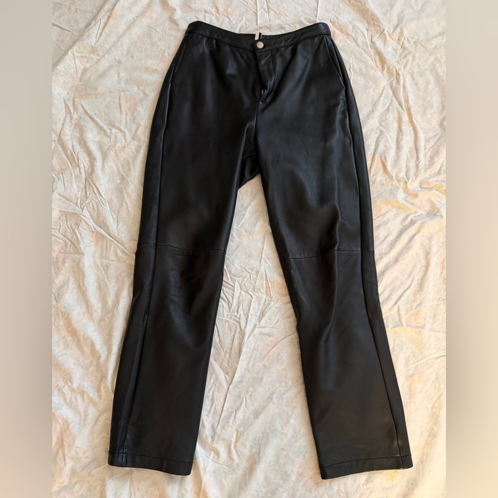 Topshop Vintage Genuine Leather Pants Black Cropped Slim Fit High Rise 🔥